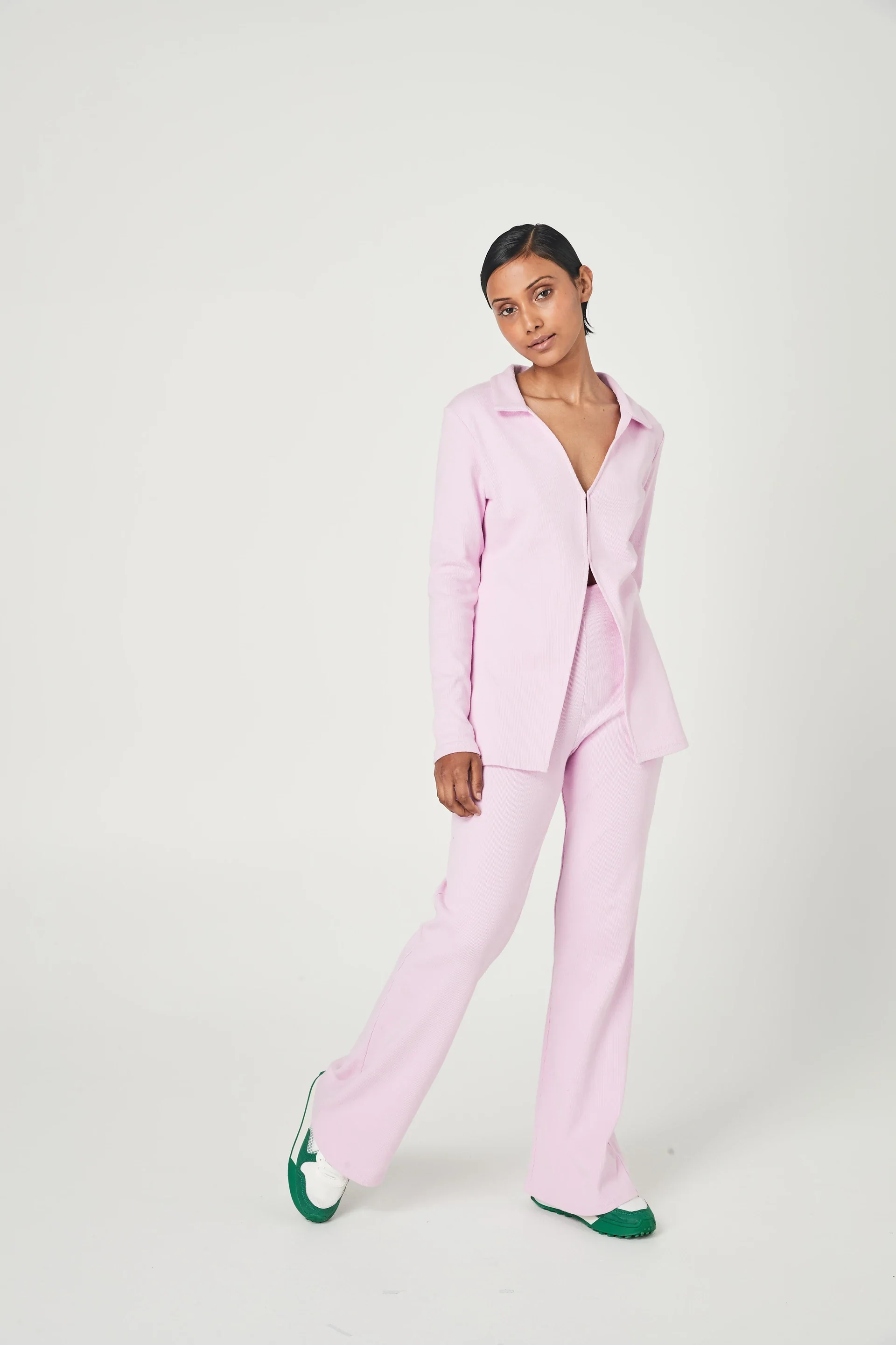 SUMMI SUMMI Womens Ribbed Collared Cardi Pale Pink - Image 2