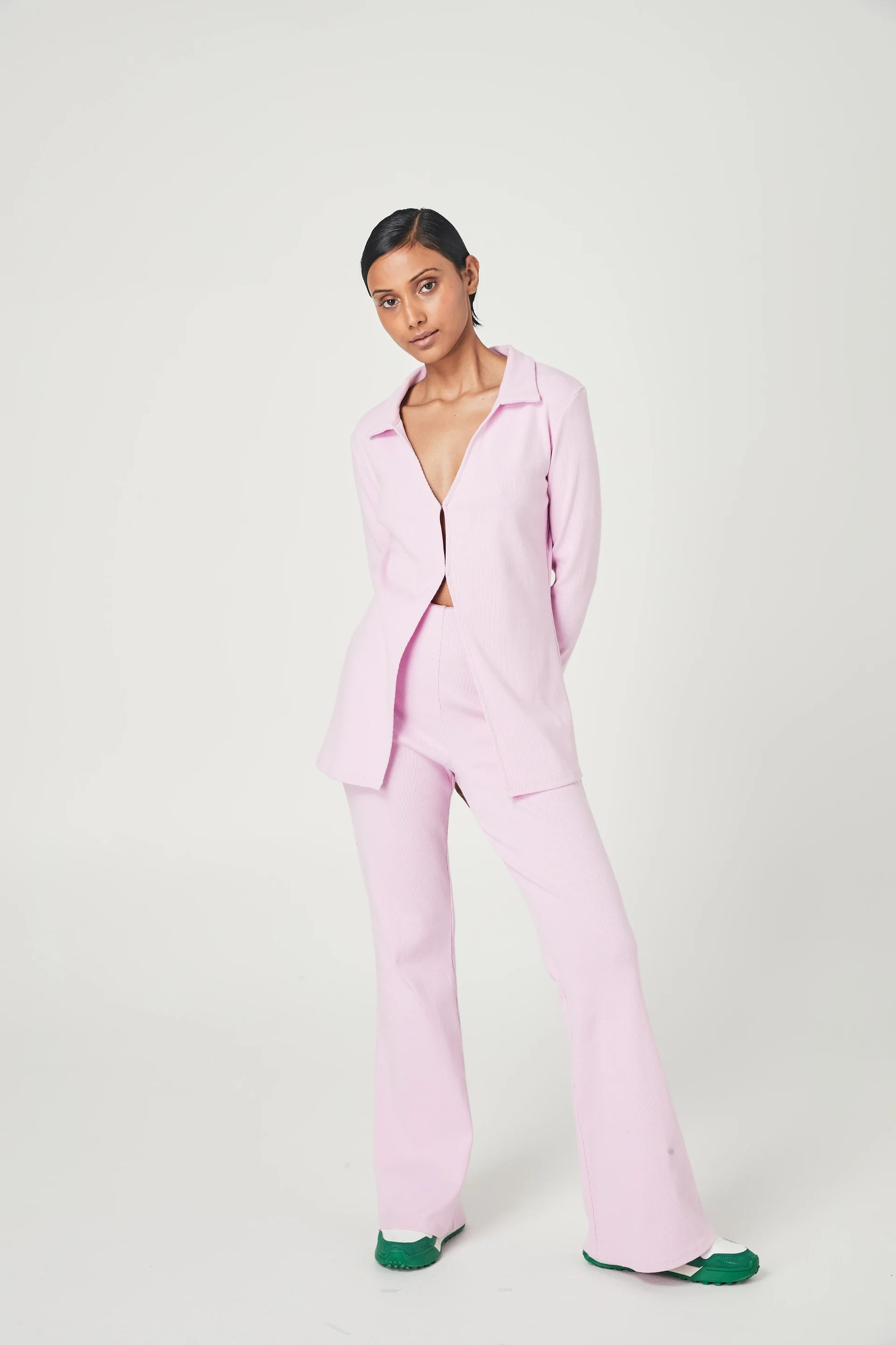 SUMMI SUMMI Womens Ribbed Collared Cardi Pale Pink - Image 3