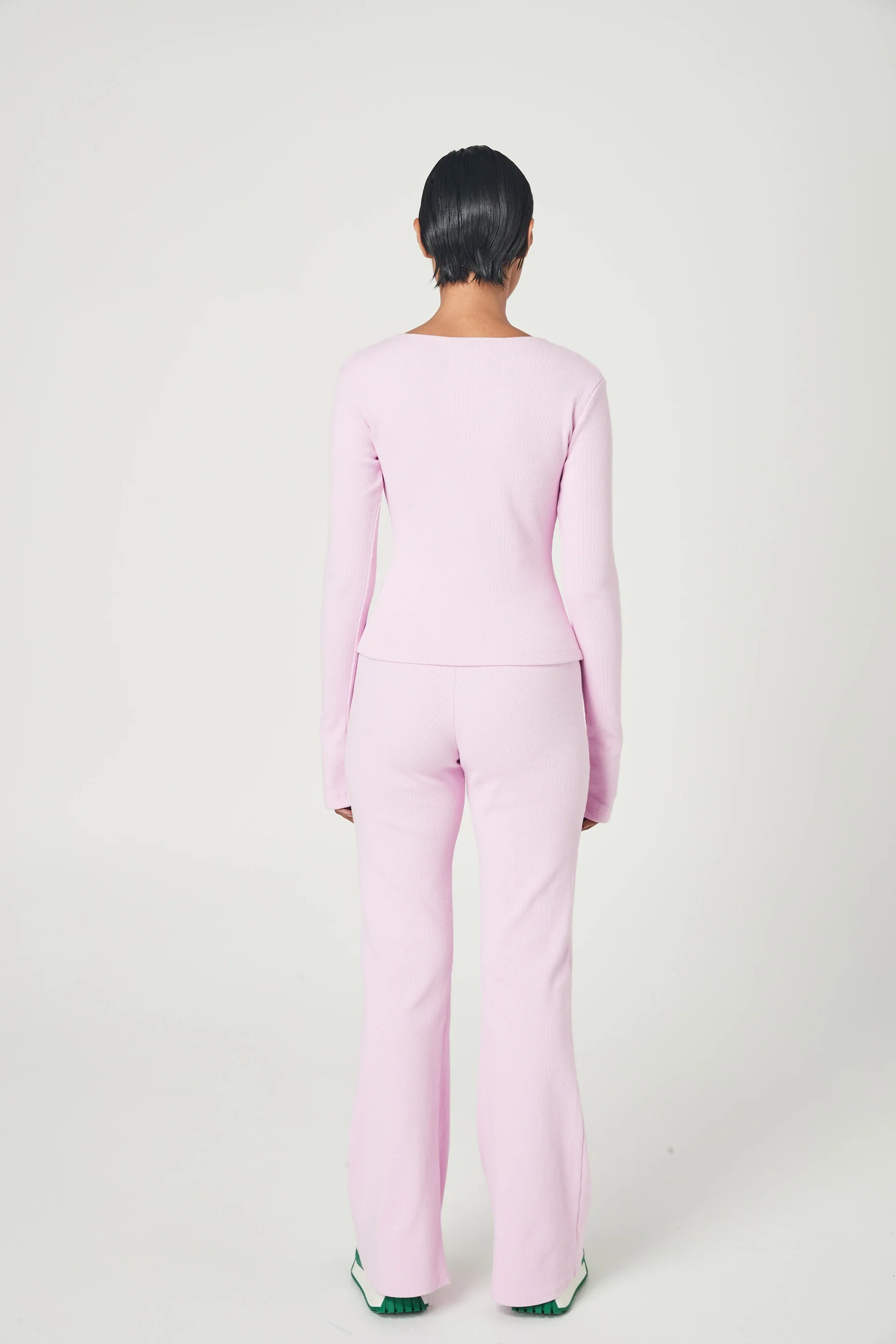 SUMMI SUMMI Womens Ribbed Tie Front Top Pale Pink - Image 2