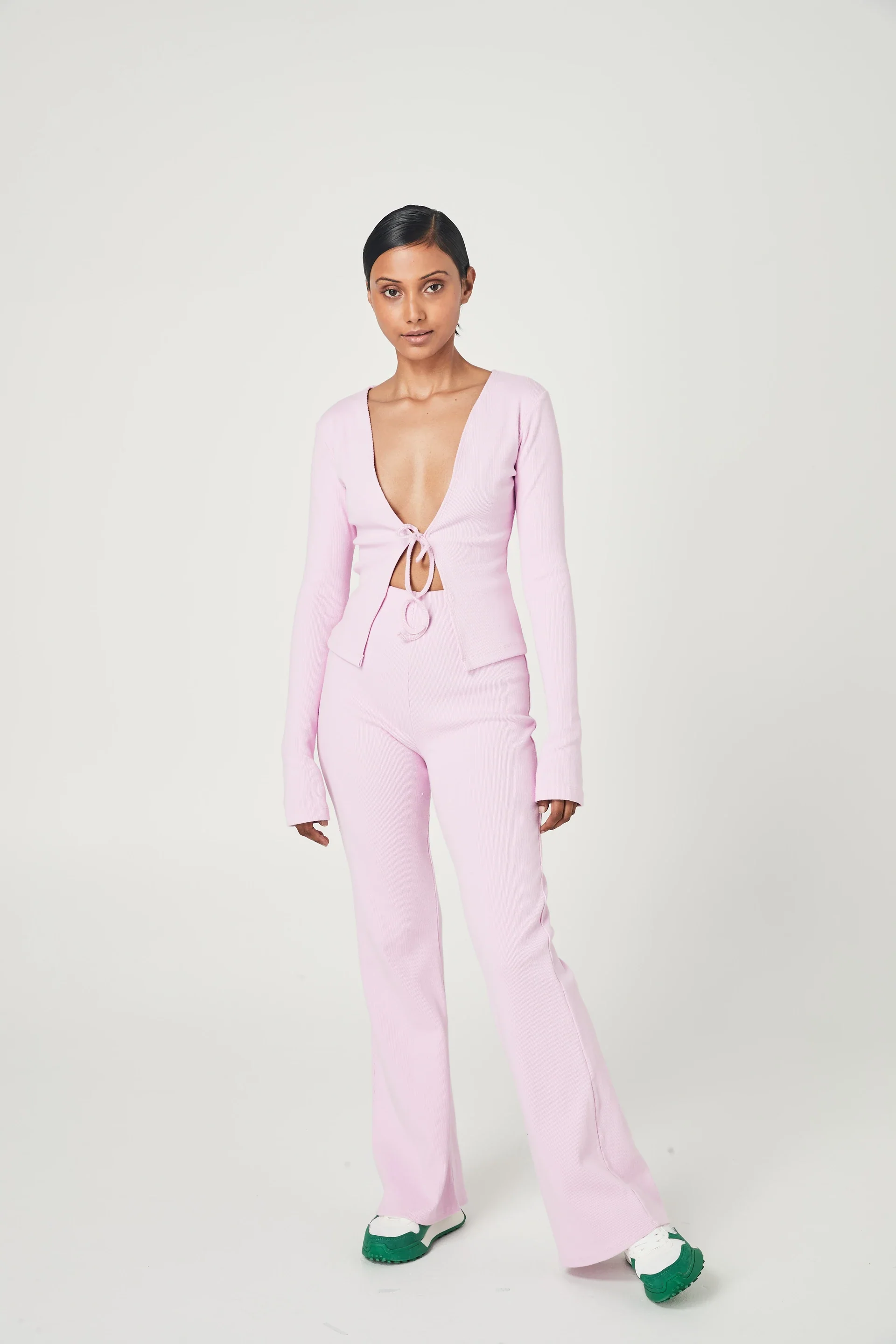 SUMMI SUMMI Womens Ribbed Tie Front Top Pale Pink - Image 3