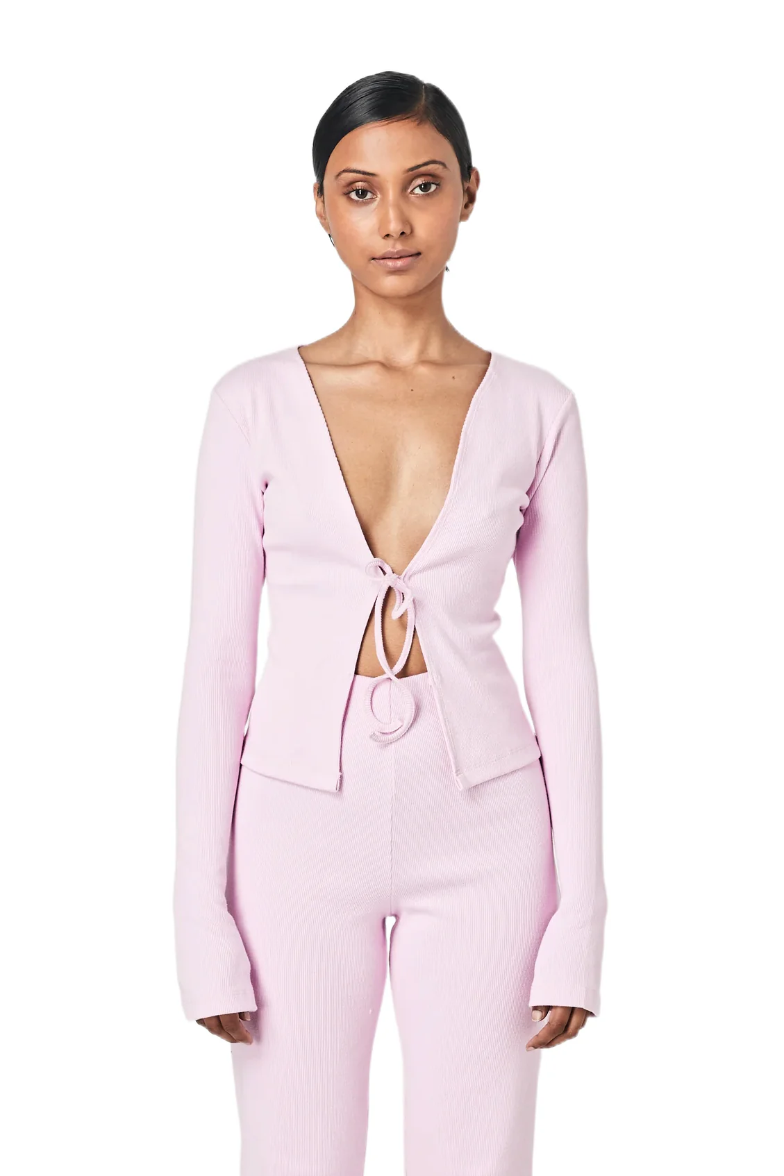 SUMMI SUMMI Womens Ribbed Tie Front Top Pale Pink - Image 7
