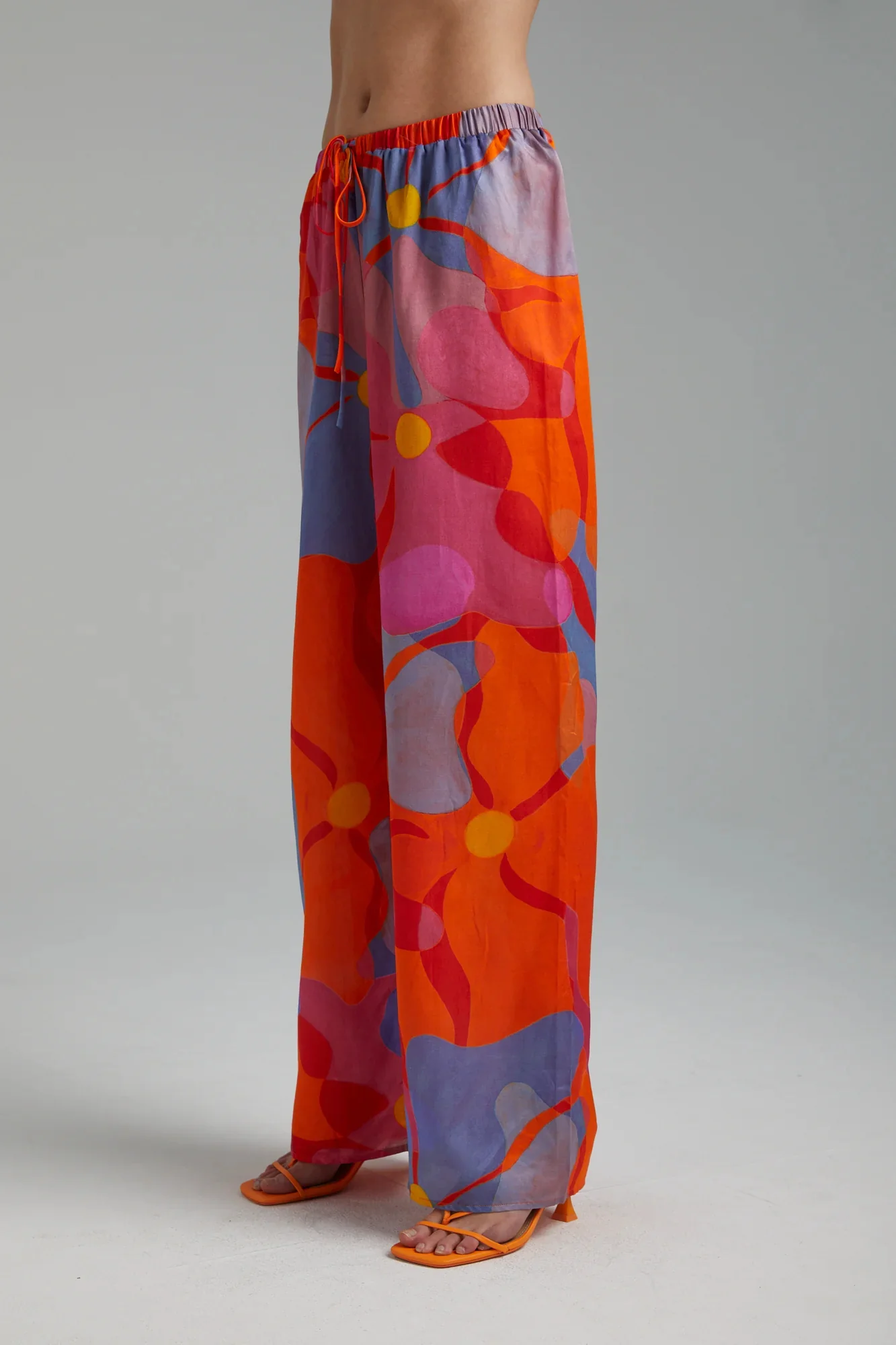 SUMMI SUMMI Womens Silk Elastic Waist Drawstring Pant - Melted Blooms - Image 3