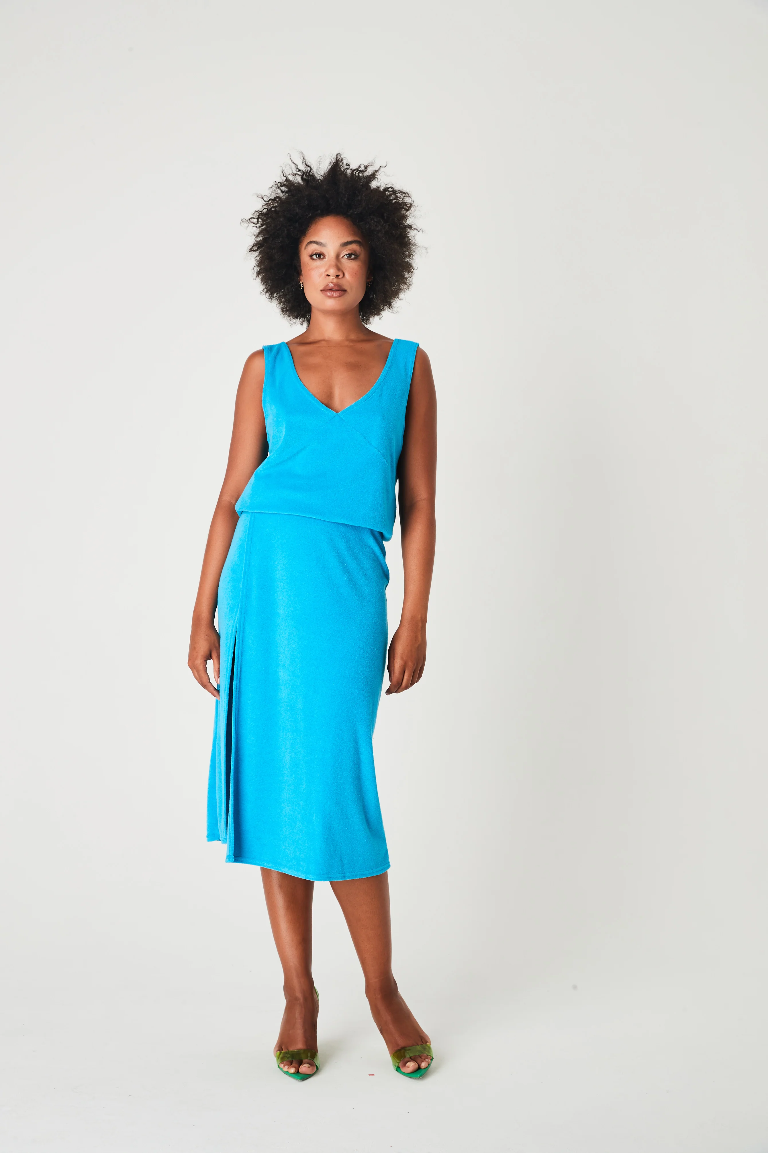 SUMMI SUMMI Womens Terry Loose V Neck Top Azure - Image 5