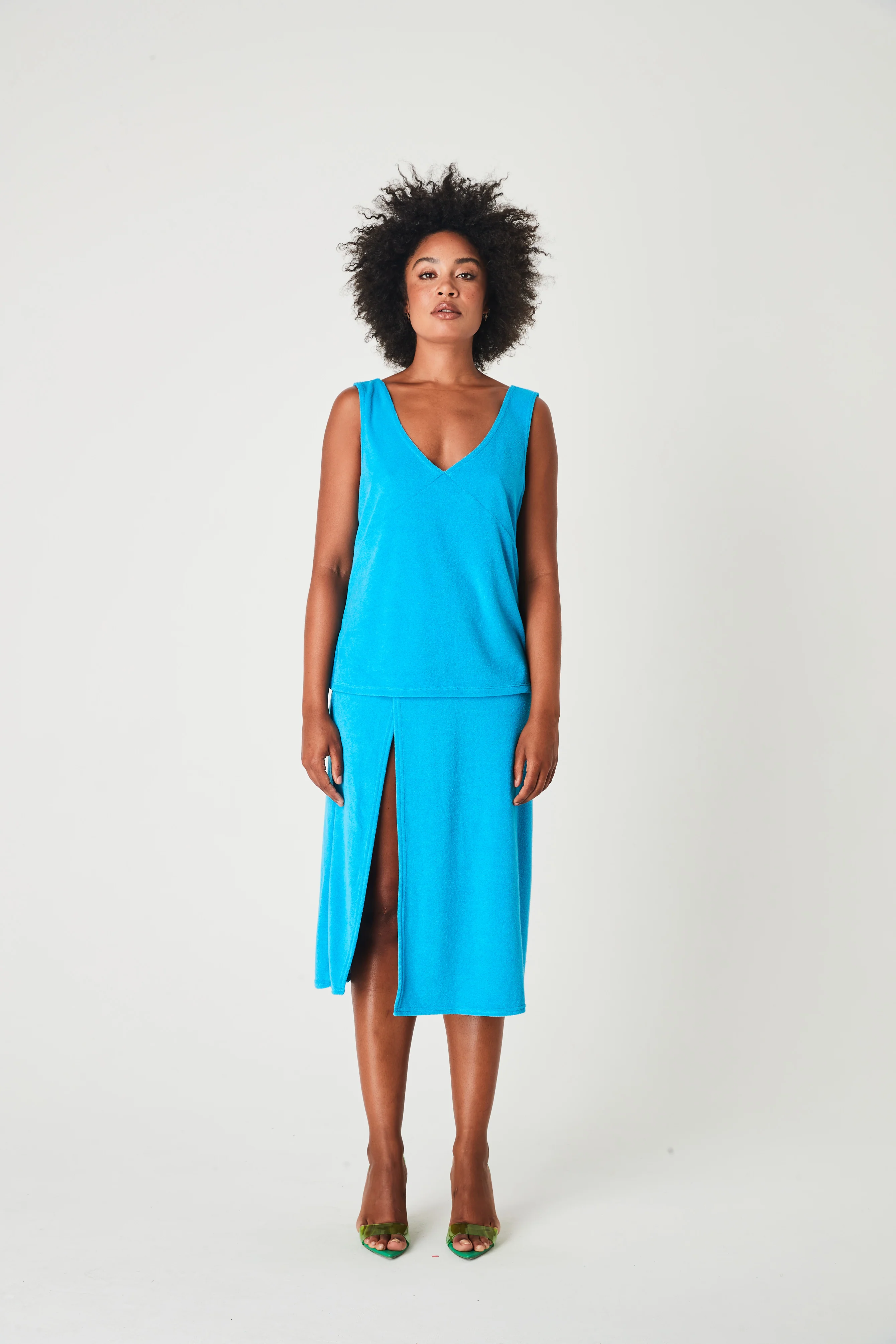 SUMMI SUMMI Womens Terry Loose V Neck Top Azure - Image 8