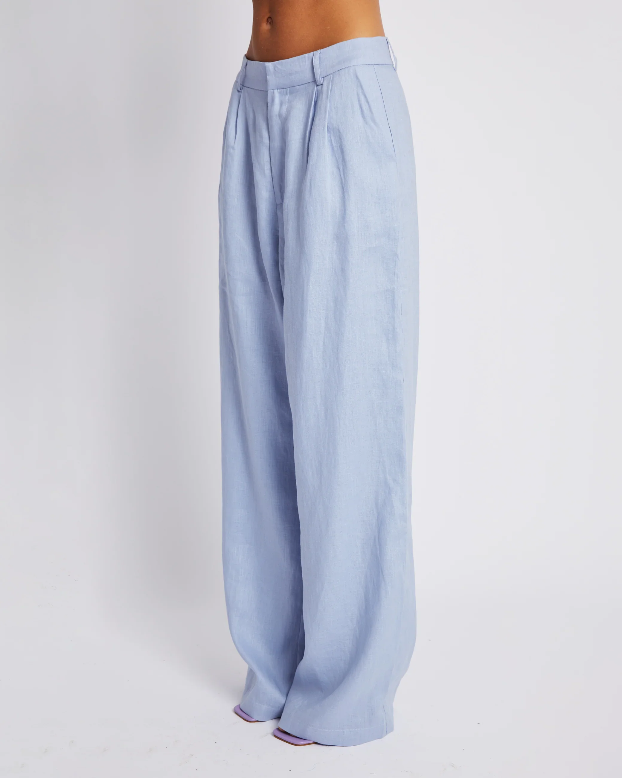 SUMMI SUMMI Womens Wide Leg Linen Trousers - Alice Blue - Image 3