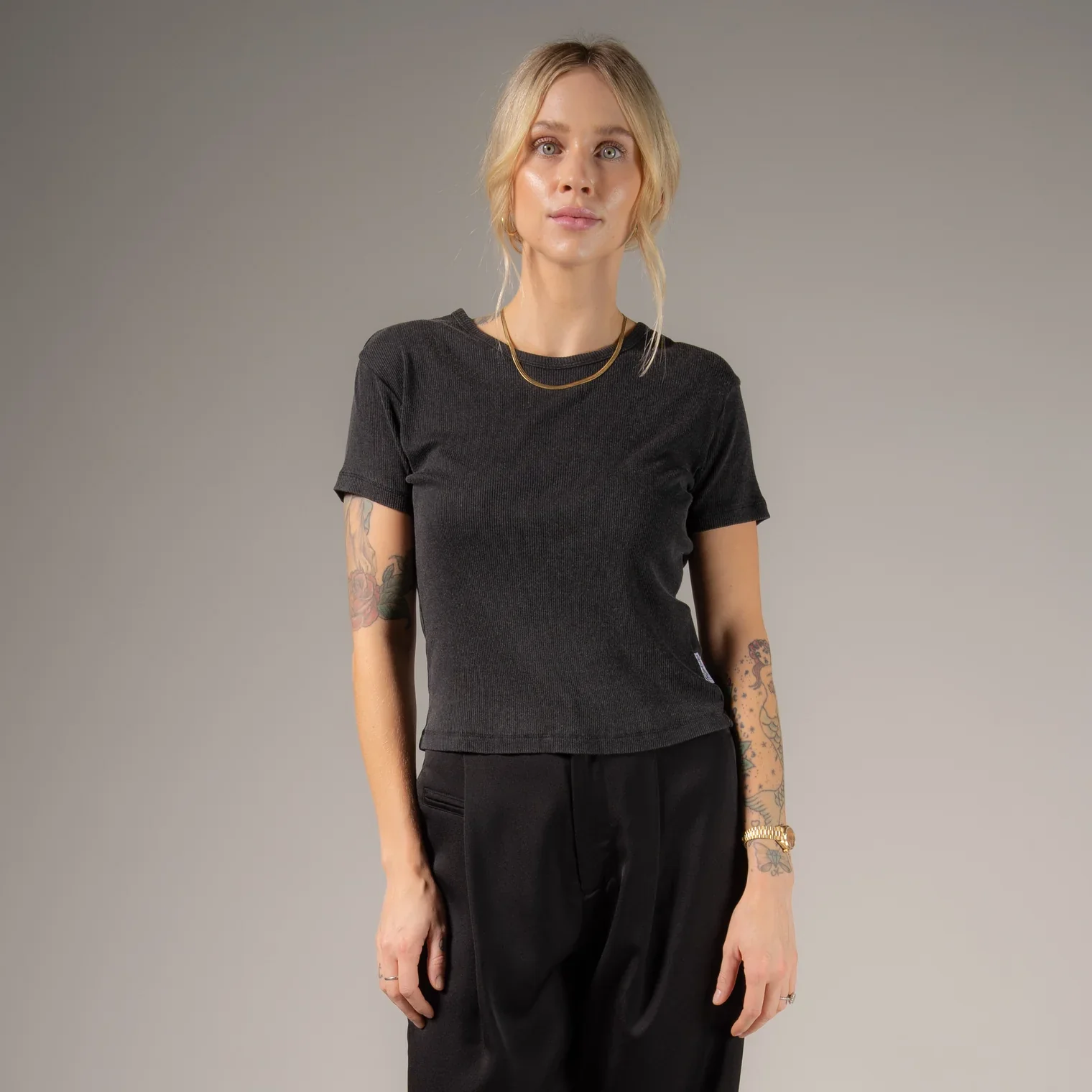 THE LAUNDRY ROOM Womens Essentials Baby Tee in Black Snow - Image 2