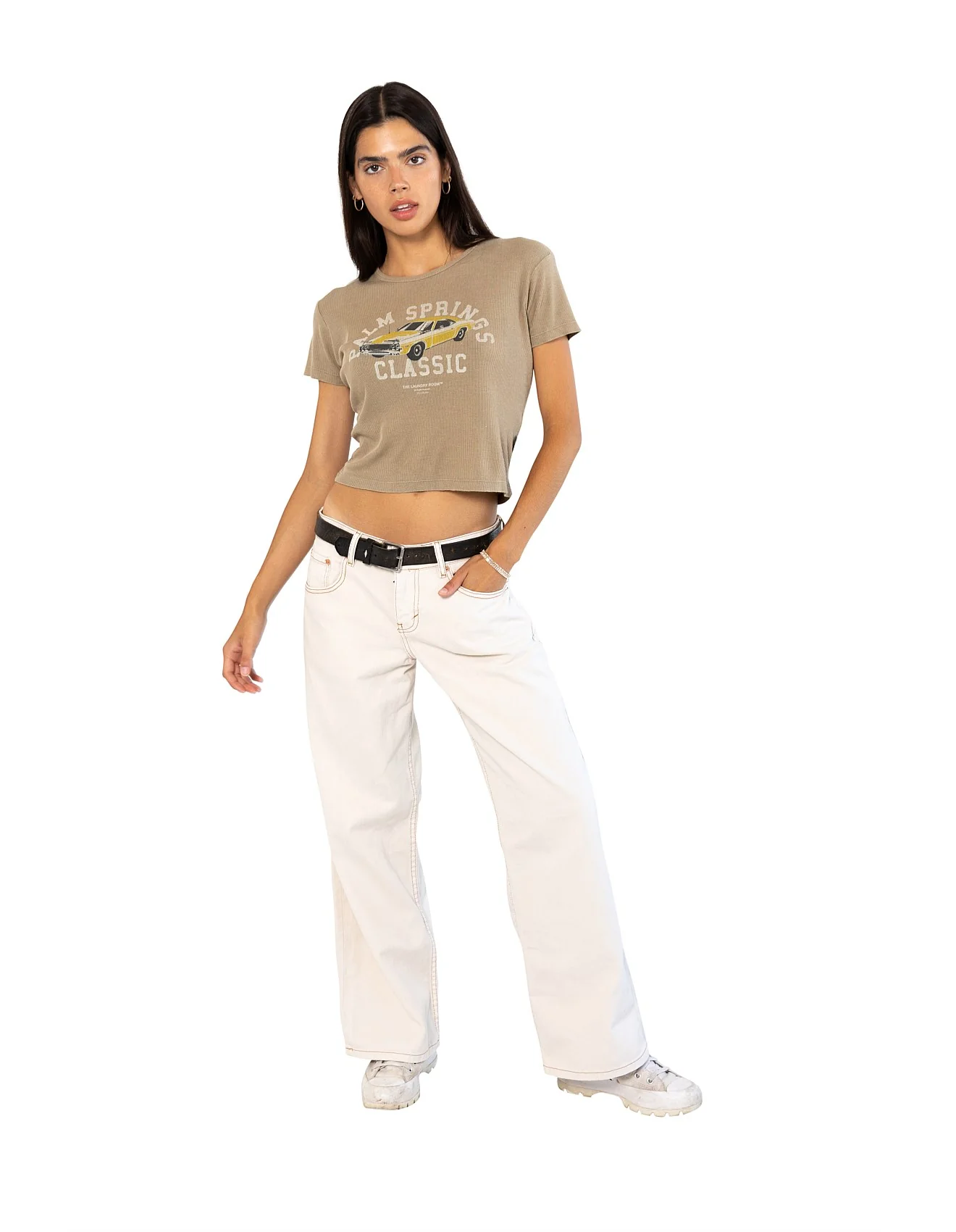 THE LAUNDRY ROOM Womens Palm Springs Classic Baby Tee in Camel Gold - Image 2