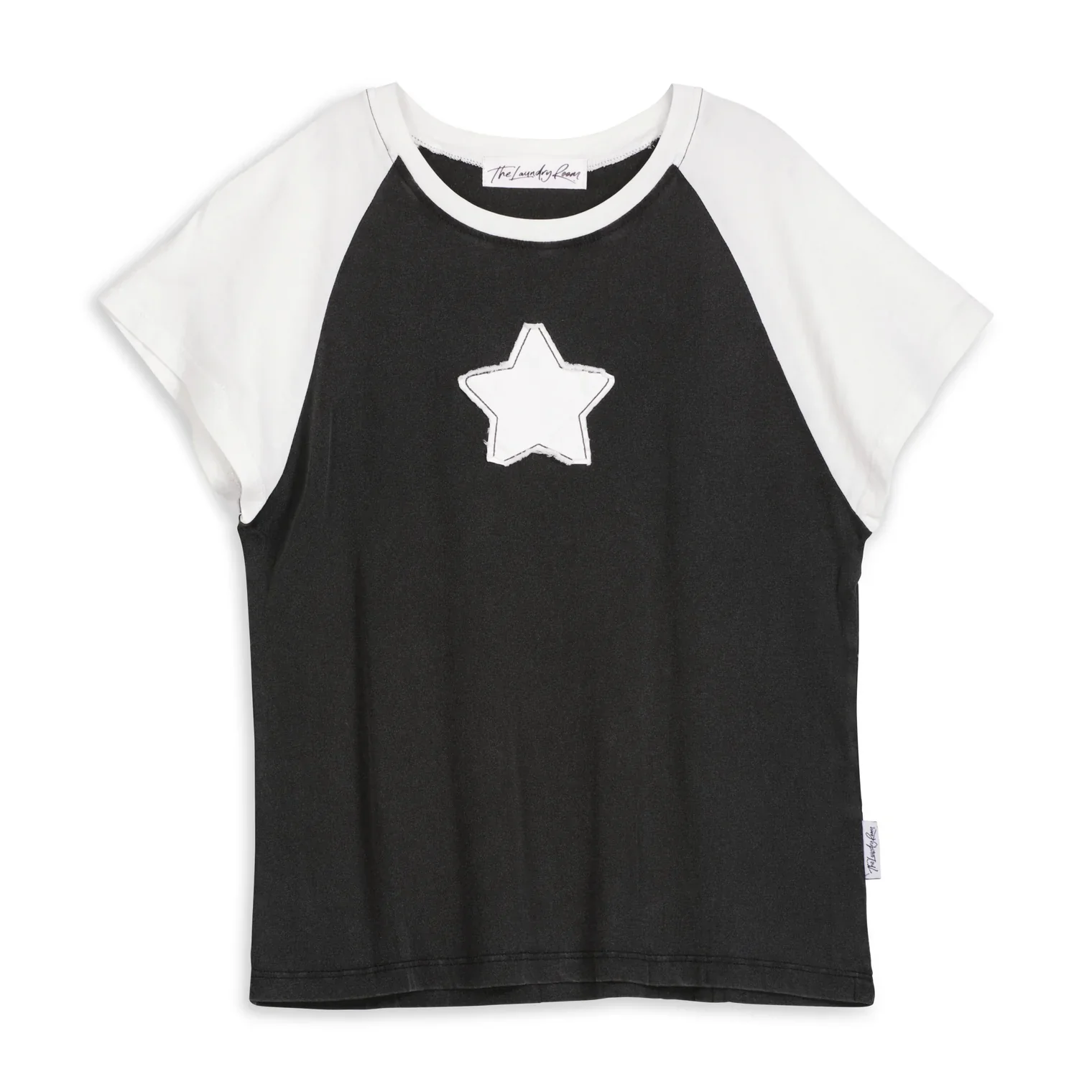 THE LAUNDRY ROOM Womens Stardom Raglan Baby Tee - Black & White - Image 5