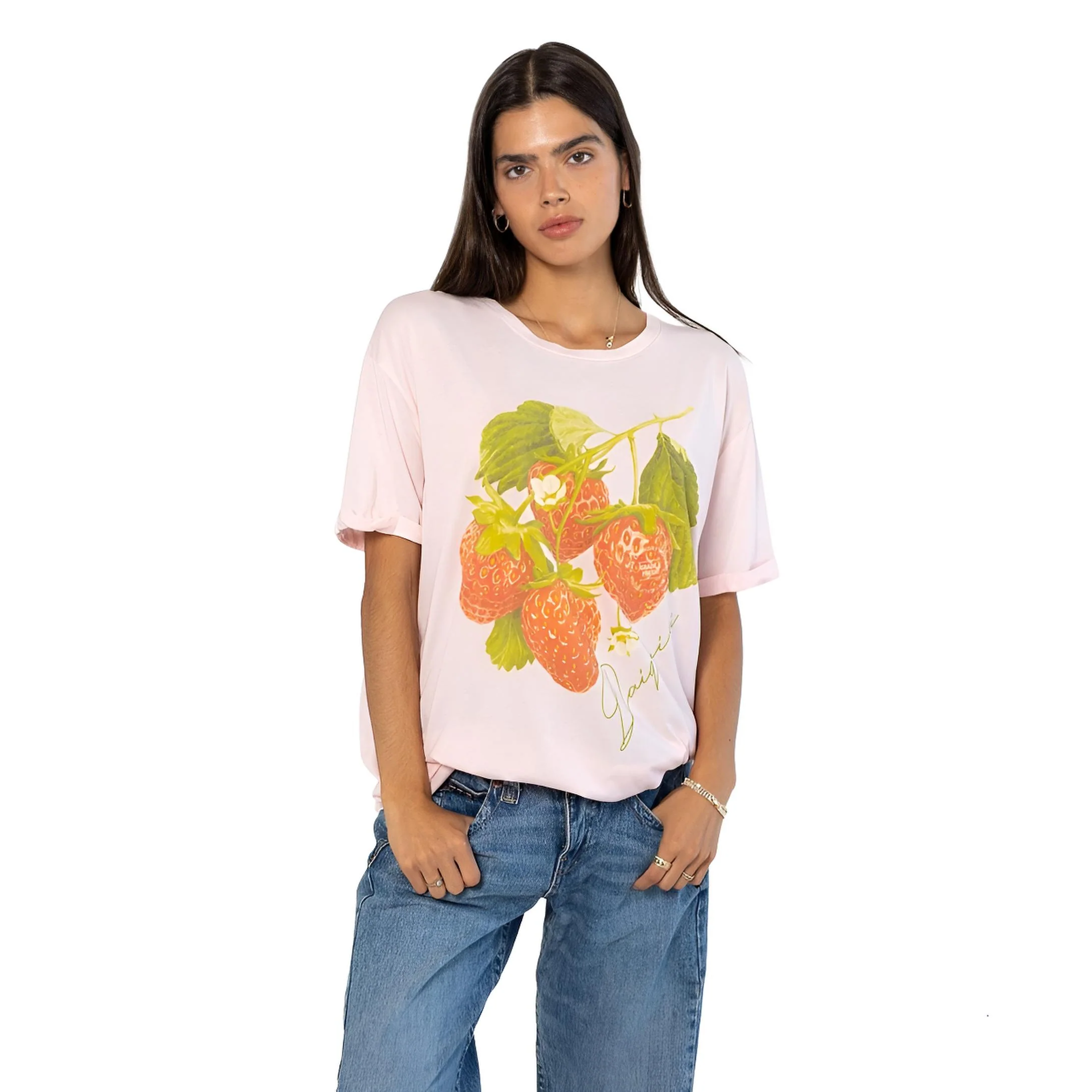 THE LAUNDRY ROOM Womens Strawberry Dacquiri Oversized Tee in Blush Pink - Image 2