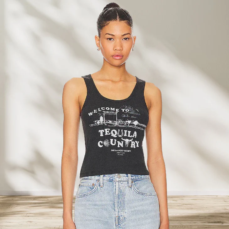 THE LAUNDRY ROOM Womens Tequila Country Rib Tank - Black Snow - Image 3