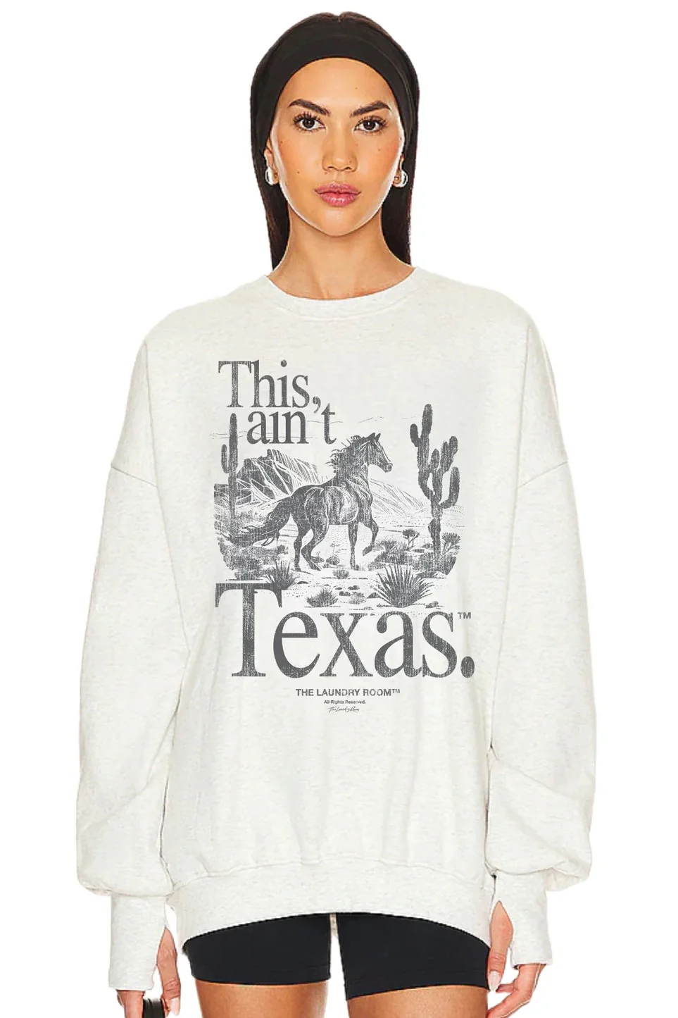 THE LAUNDRY ROOM Womens This Ain't Texas Stallion Jumper - Pebble Heather - Image 3