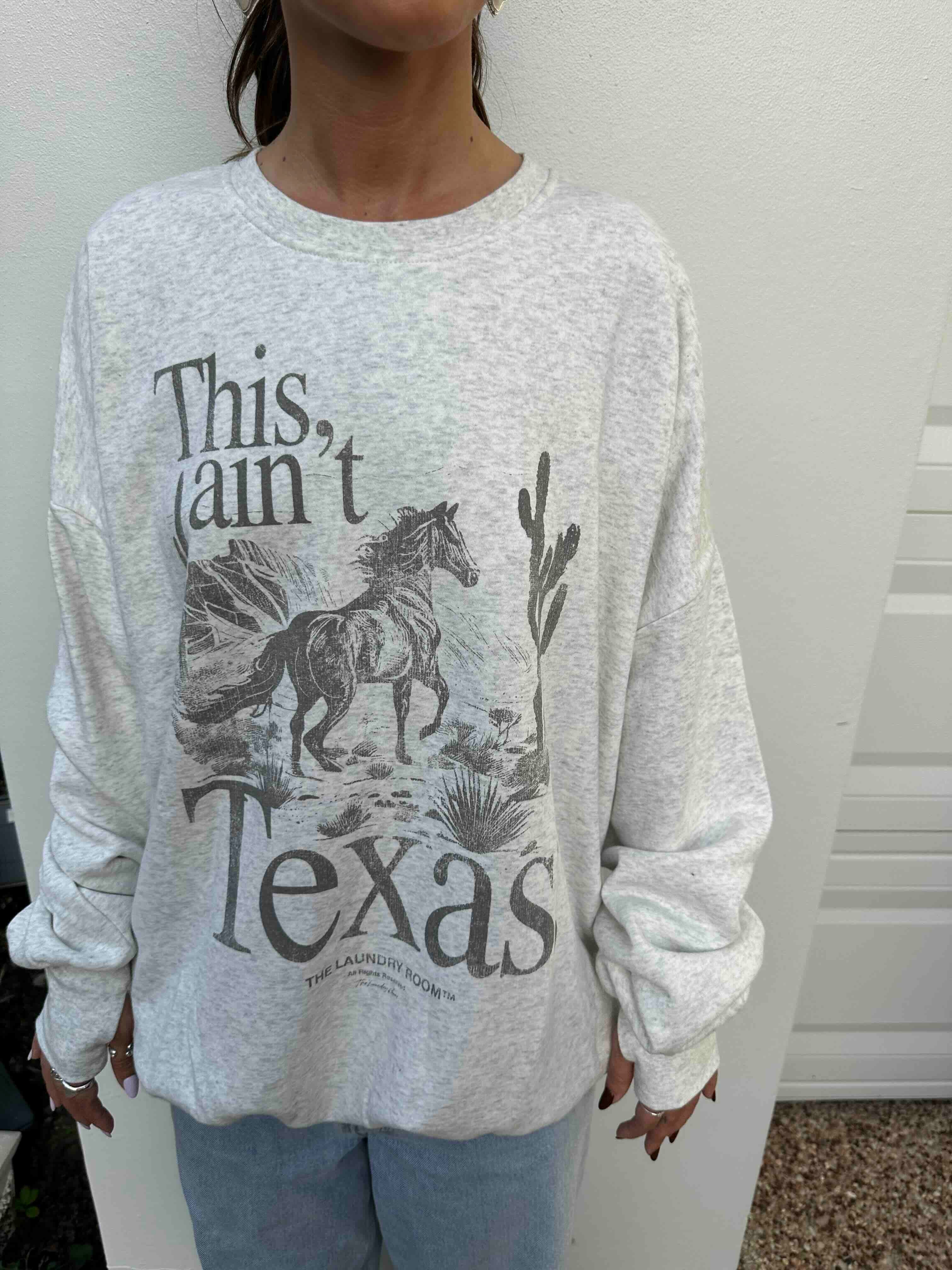THE LAUNDRY ROOM Womens This Ain't Texas Stallion Jumper - Pebble Heather - Image 8