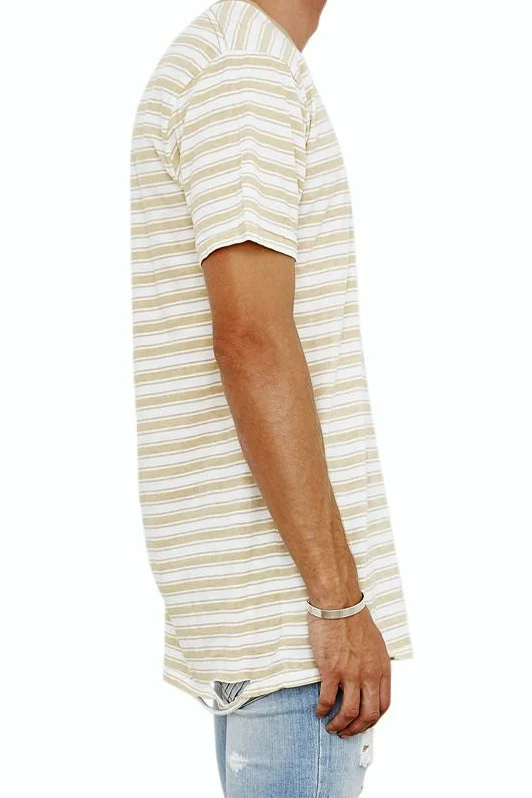 The People Vs MENS 1CM STRIPE TEE BEIGE WHITE - Image 2