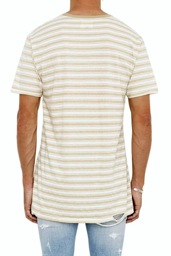 The People Vs MENS 1CM STRIPE TEE BEIGE WHITE - Image 3
