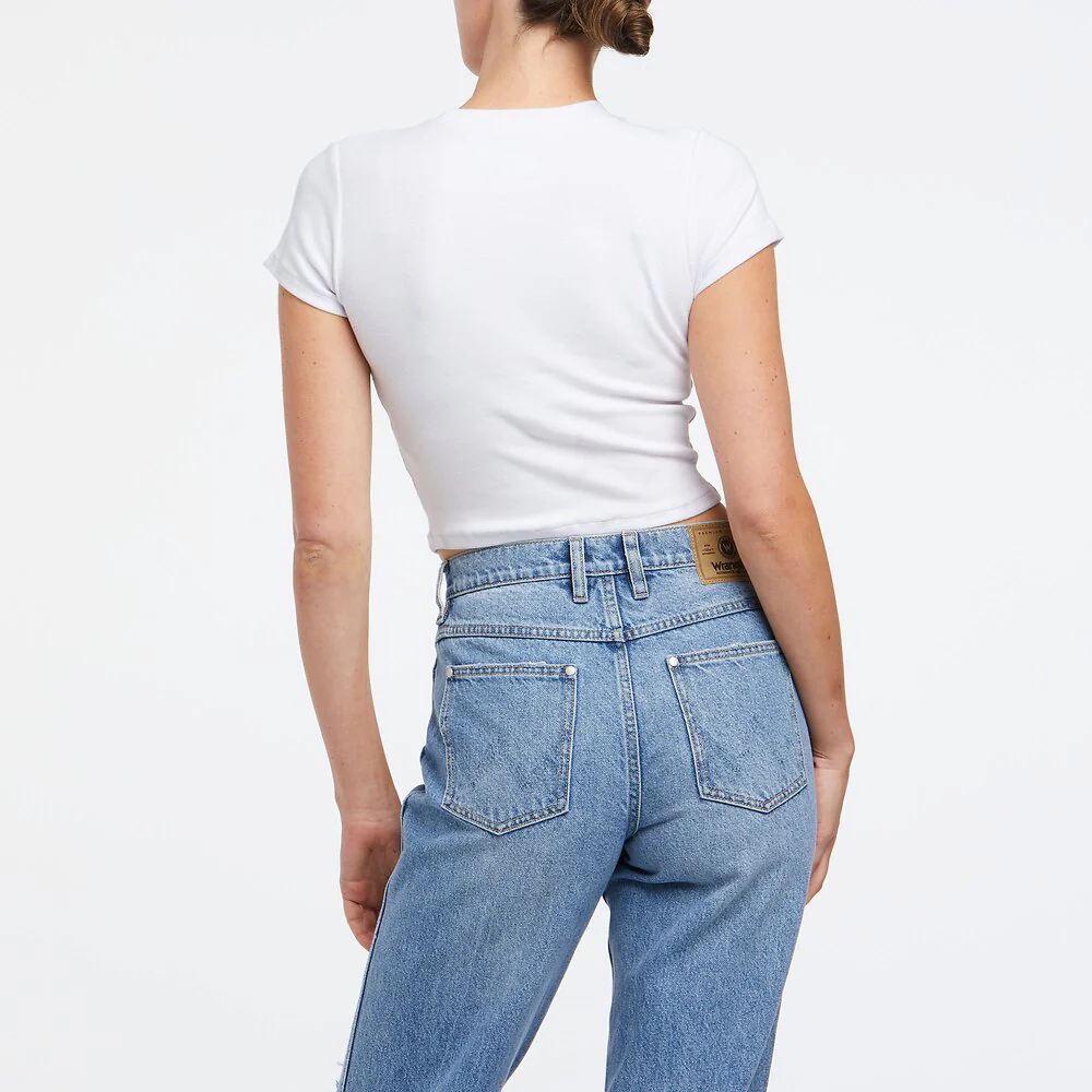 WRANGLER Womens Leo Organic Cotton Baby Tee Shirt White - Image 4