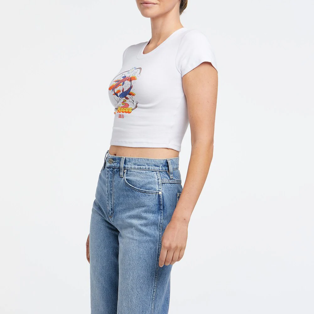 WRANGLER Womens Pisces Organic Cotton Baby Tee Shirt White - Image 3